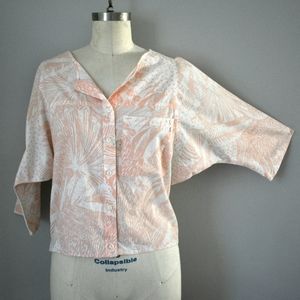 Vintage 80s new wave pink palm dolman blouse top M